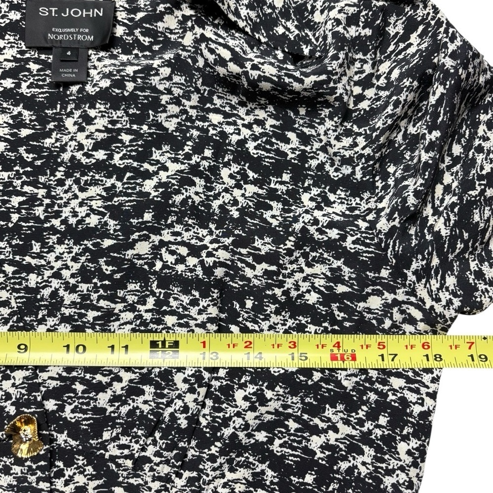 St John Jared Tweed Print Silk Shirtdress Size 4 Midi Goldtone Buttons - Picture 11 of 16